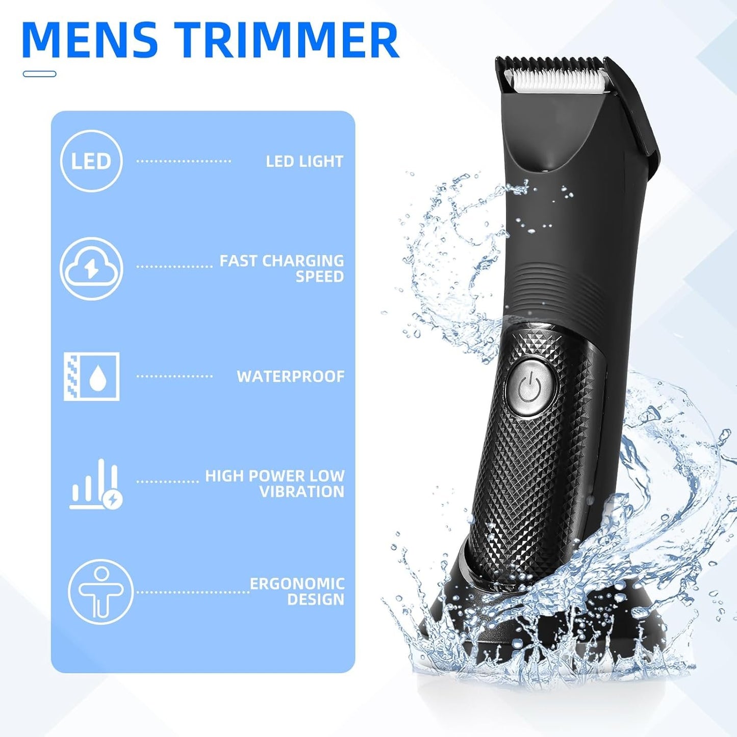 Body Trimmer for Men gift, Electric Groin Hair Trimmer, Pubic Hair Trimmer for Men, Waterproof Wet and Dry Clippers, Hygiene Razor with LED Display, Standing Recharge Dock and Replaceable Blade Heads