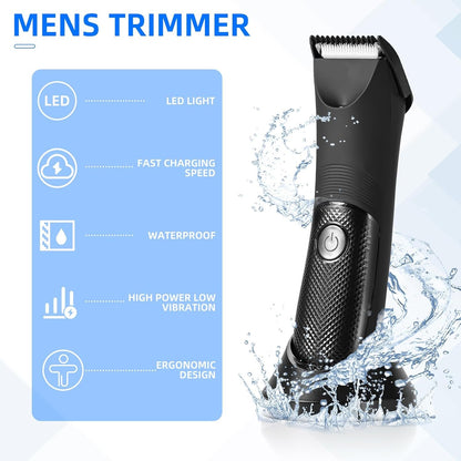 Body Trimmer for Men gift, Electric Groin Hair Trimmer, Pubic Hair Trimmer for Men, Waterproof Wet and Dry Clippers, Hygiene Razor with LED Display, Standing Recharge Dock and Replaceable Blade Heads