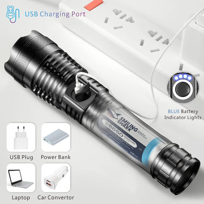 Flashlight, LED Torch Rechargeable Flashlights 2000 Lumen, Pocket Tactical Torch with USB Charging 3500mAh Battery, 5 Modes, Zoomable IPX6 Waterproof Electric Flash Light for Emergency Camping Outdoor
