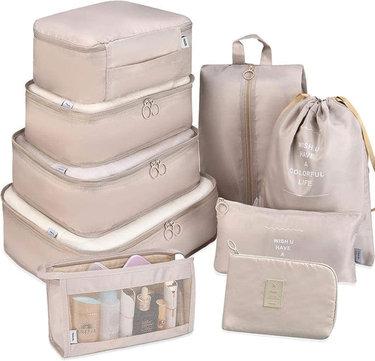 DAWNTREES 9 Set Packing Cubes for Travel, Luggage Suitcase Organizer,with Shoe Bag,Compression Packing Cubes,Cosmetics Bag, Travel Accessories Bags Made with Wearable Waterproof Fabric