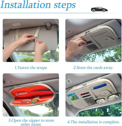 Car Sun Visor Organizer, Sunglass Holder and Storage Pocket, Card Cash Pouch with Multi-Pocket Net Zipper, Case Bag for License Pen Key, Auto Interior Accessories for Truck, SUV, Van (Purple)