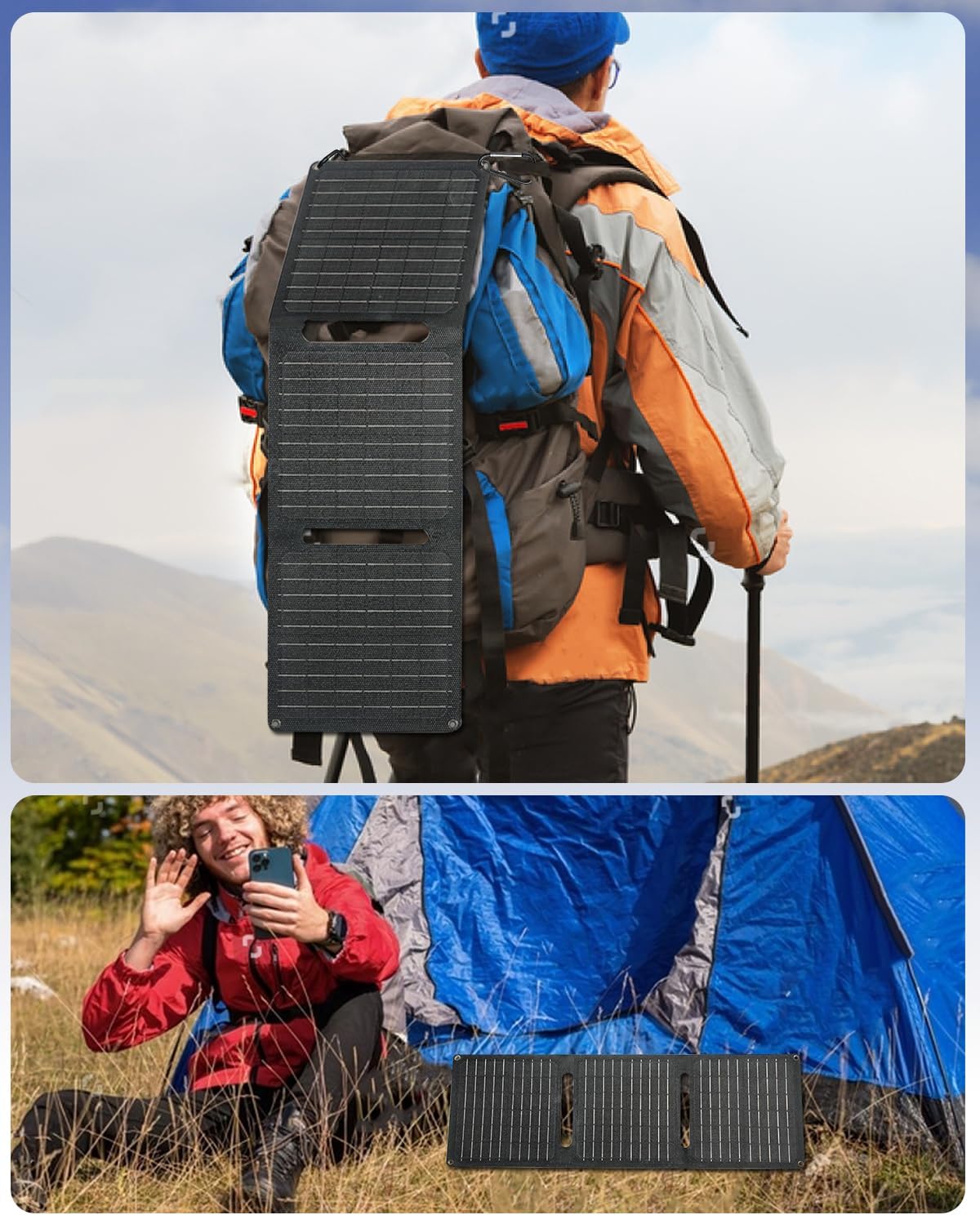 ULiXWH 21W Portable Solar Panel, Foldable Solar Panel Charger(5V/3A), IP67 Waterproof for Camping, Hiking, Backpacking, Ultra-Fast Solar Phone Charger with Dual USB Ports for iPhone, iPad, Power Bank