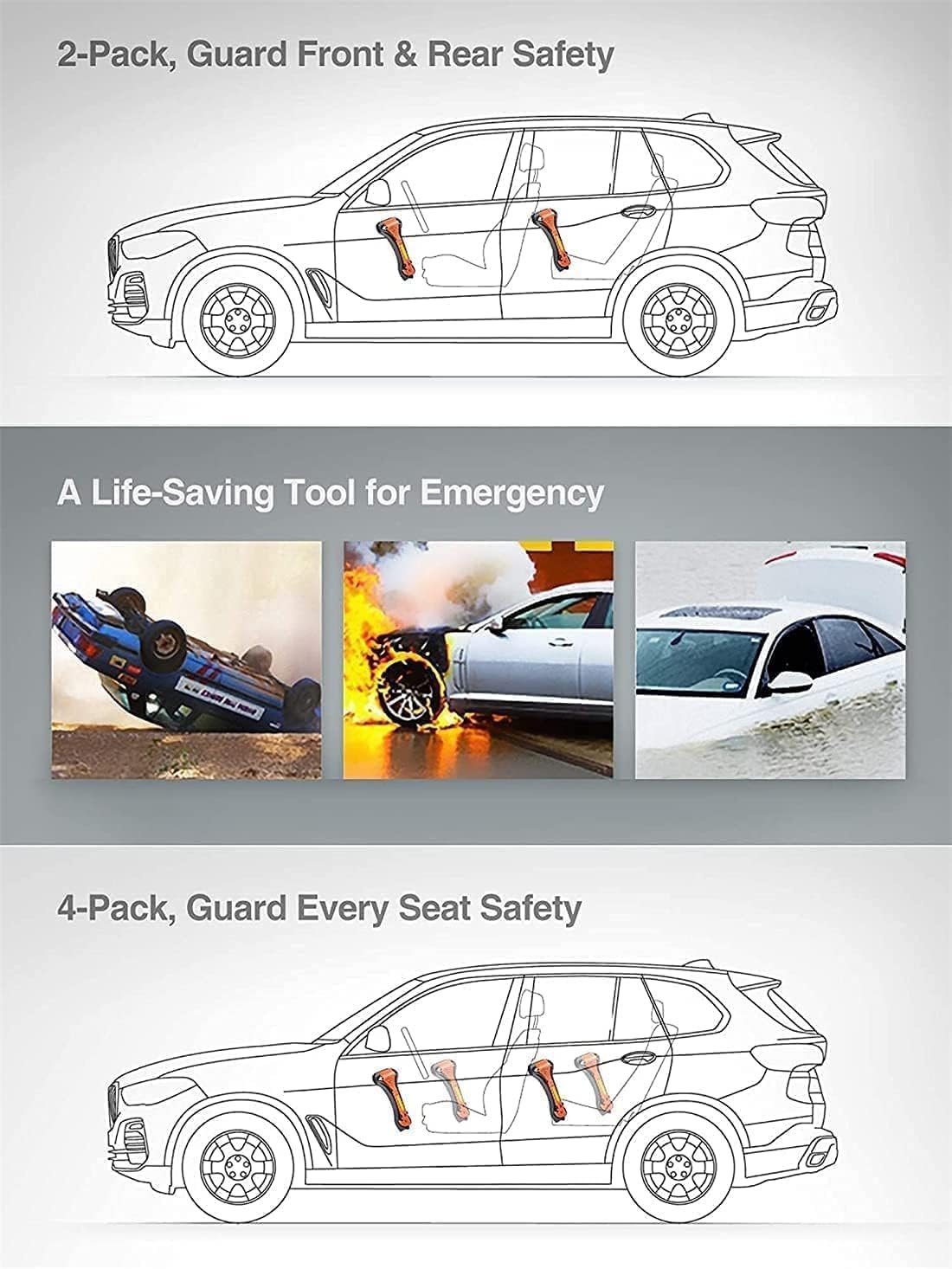 Car Window Breaker and Seatbelt Cutter, Car Emergency Escape Tool with Glass Breaker Seat Belt Cutter, 2-in-1 Car Safety Hammer, Premium Carbon Steel Automotive Life Rescue Tools Kit, 2 Packs