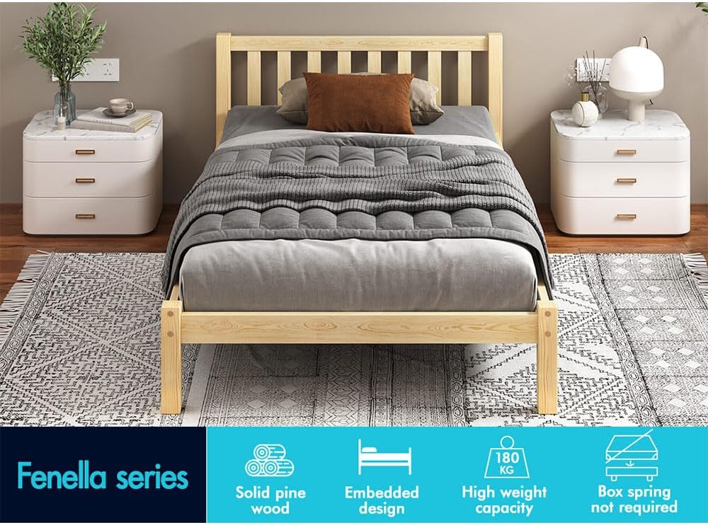 ALFORDSON Bed Frame Single Size Wooden Bed Base with Solid Wood Pine Timber Slats, Mattress Base Platform Support, Oak Bed Foundation with Storage Space, Fenella Series Home Bedroom Furniture