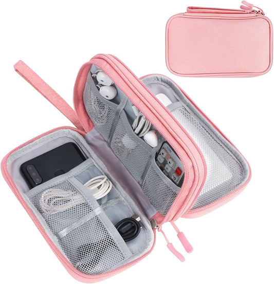 FYY Electronic Organizer, Travel Cable Organizer Bag Pouch Electronic Accessories Carry Case Portable Waterproof Double Layers Storage Bag for Cable, Cord, Charger, Phone, Earphone, Large Size, Pink