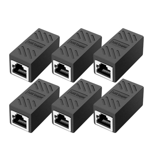 RJ45 Coupler, Ethernet Cable Extender Adapter for Cat7/Cat6/Cat5e/Cat5 - In Line Female to Female (6 Pack Black)