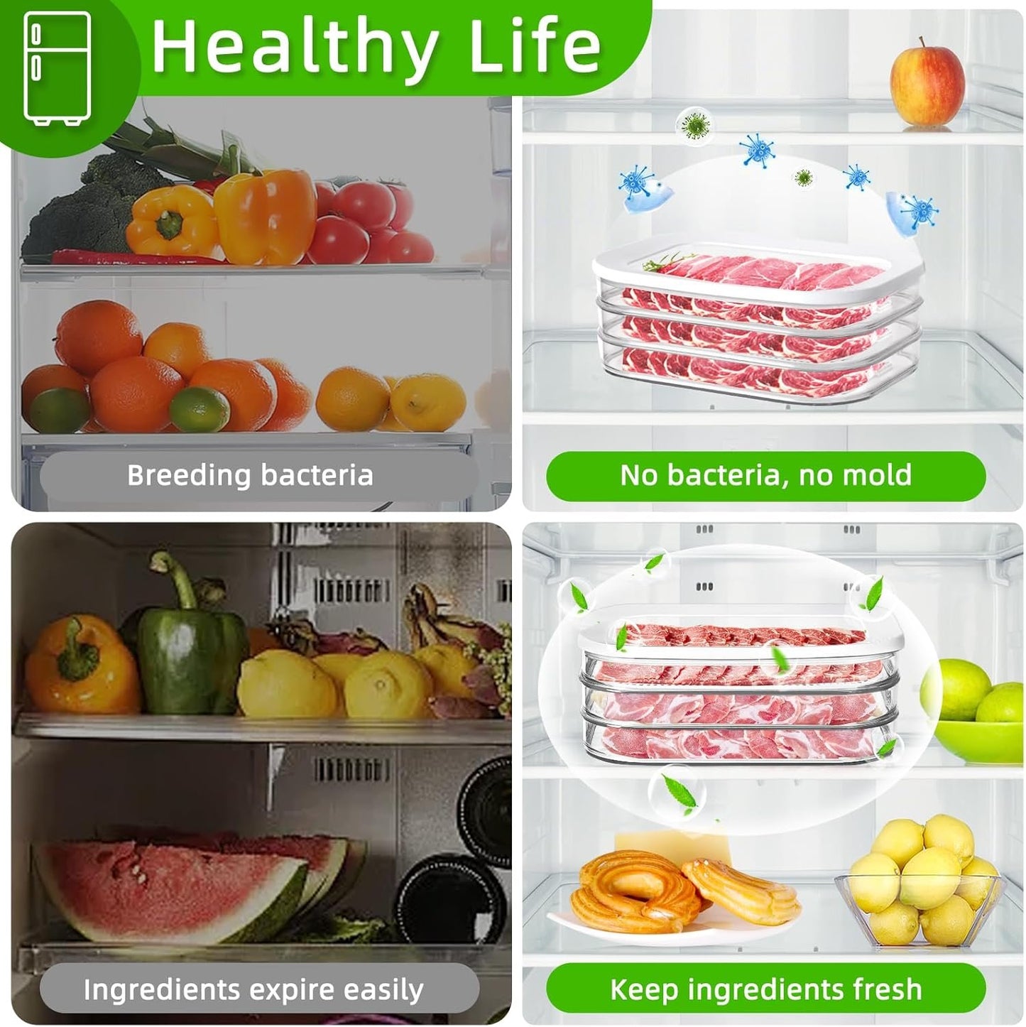 Deli Containers with Lids - Deli Containers for Refrigerator, Storage Box for Fridge - Cheese,Bacon,Meat,Fruit & Veggie Storage Containers, BPA Free Stackable Fridge Organizers with 2 Lids & Clamp