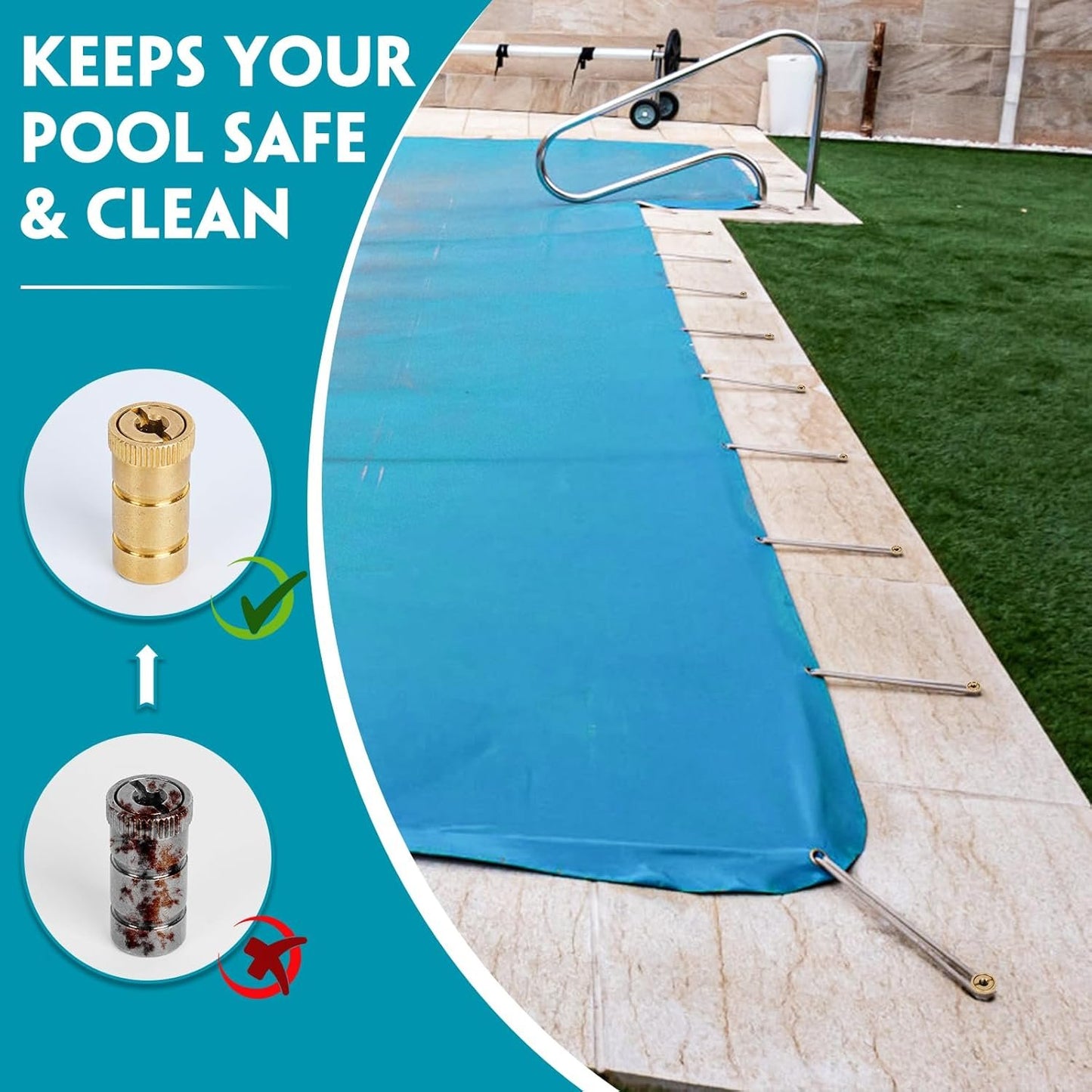 Zylorix One-Stop Pool Anchor Removal Tool Kit with 5 PCS Brass Pool Cover Anchors for Lock Inground Pool Cover, Anchor Replacement Tool Kit, Removal and Reinstall Anchors Tool Kit with Storage Box