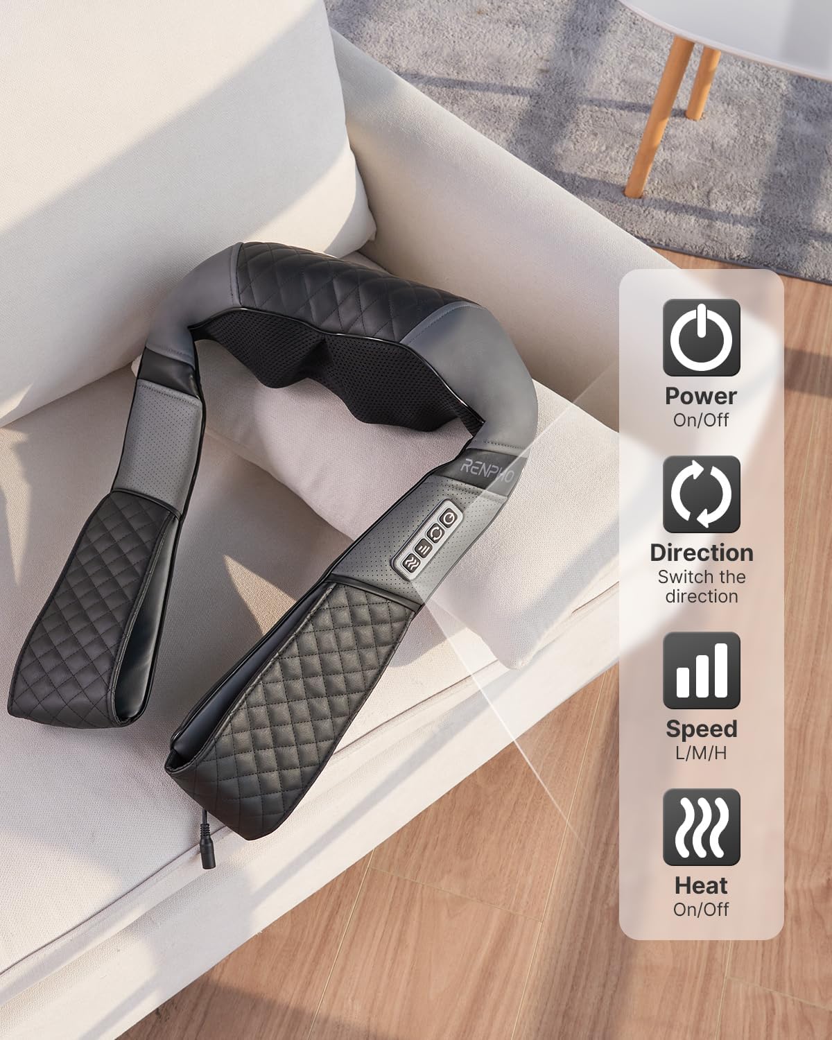 Renpho Neck Back Massager with Heat, Shoulder Massager with Electric Deep Tissue Kneading Massage, Pain Relief on Waist, Leg, Calf, Foot, Arm, Full Body, Muscles, Use at Home,Office