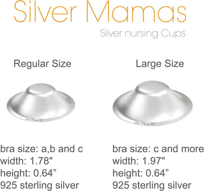 Silver Mamas Nursing Cups for Nursing Newborn, Silver Nipple Covers Breastfeeding, 925 Silver Nursing Shields, Healing Cups, Newborn Essentials Must Haves, Soothe Sore and Cracked Nipples (Medium)