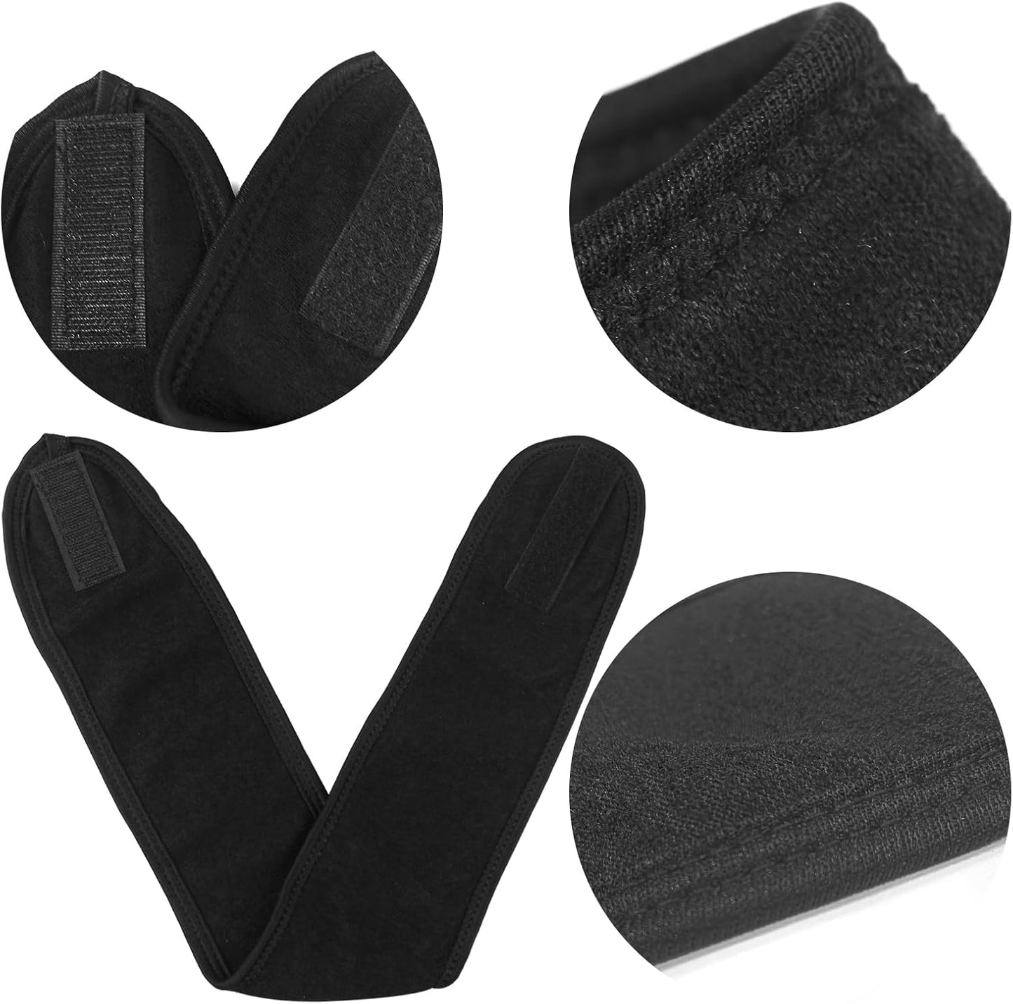 1 Piece Adjustable Microfibre Hair Band with Magic Tape, Makeup Sponge Headband for Face and Shower, Hair Band for Women Makeup Spa for Yoga Sport-Black