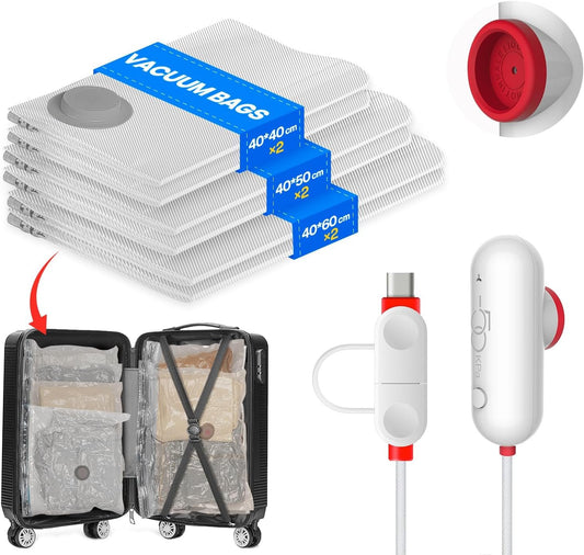 Vacuum Bags Clothes with USB Pump, Pack of 12 Vacuum Bags for Clothing (4 x 40 x 40 cm, 4 x 40 x 50 cm, 4 x 40 x 60 cm), Reusable Vacuum Bags for Travel - Space Saving Travel Essentials