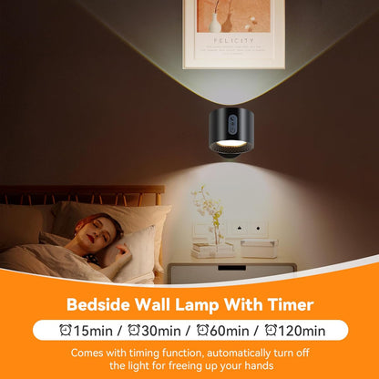 LED Wall Sconce 2pack,Double Side Light Battery Operated Wall lamp,Wall Mounted Lamp 3 Color Temperatures 3 Brightness Levels,360° Rotating Night Light for Bedroom (Black)