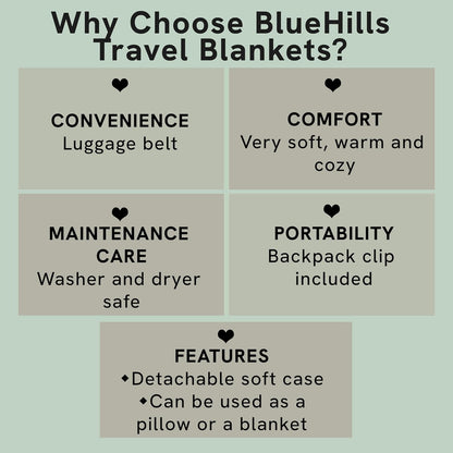 BlueHills Premium Soft Travel Blanket Pillow Airplane Blanket Packed in Soft Bag Pillowcase with Hand Luggage Belt and Backpack Clip, Compact Pack Large Blanket for Any Travel (Beige T005)