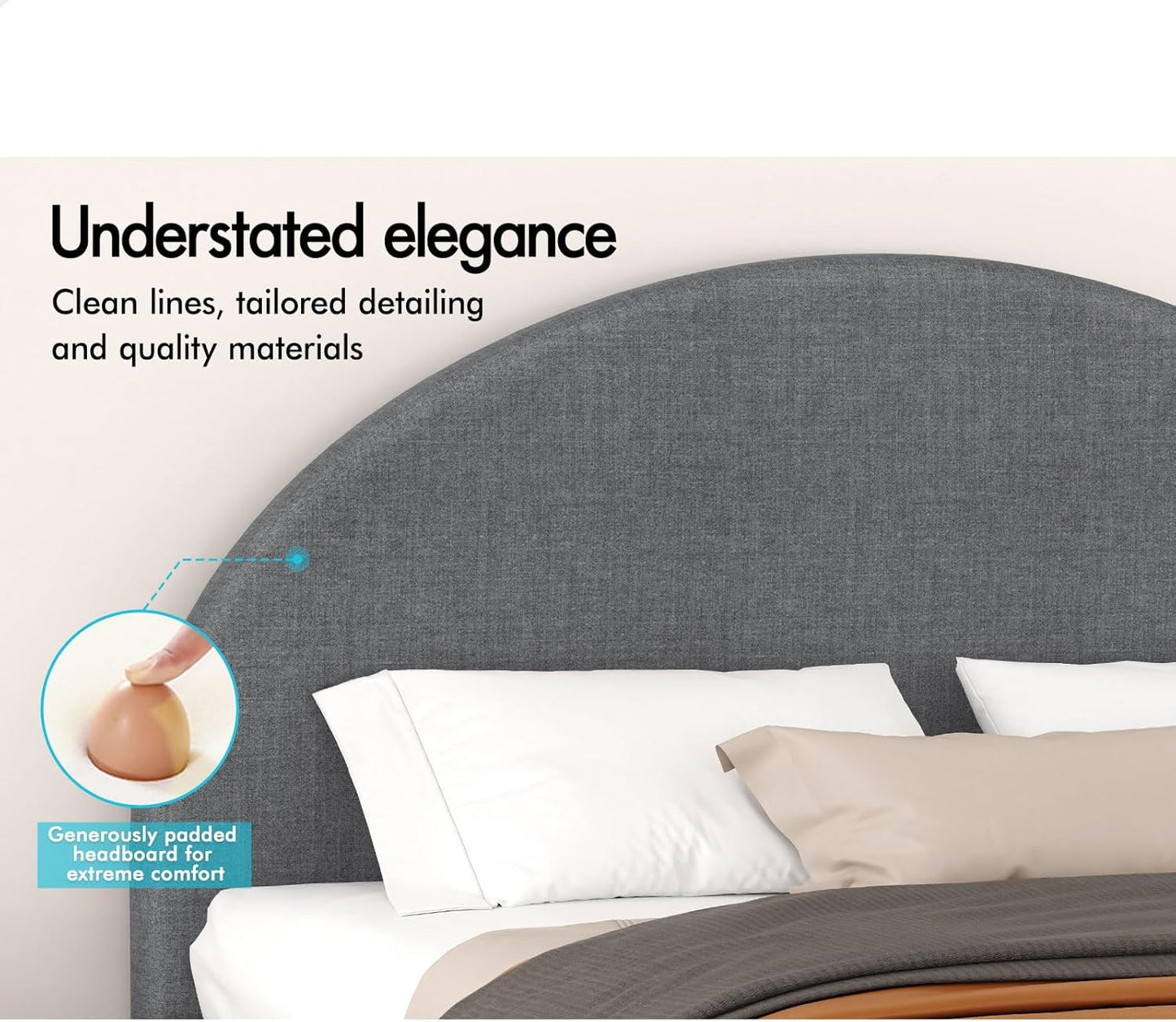 ALFORDSON Single Size Bed Frame with Padded Headboard, Gas Lift Bed Frame with Storage, Grey Fabric