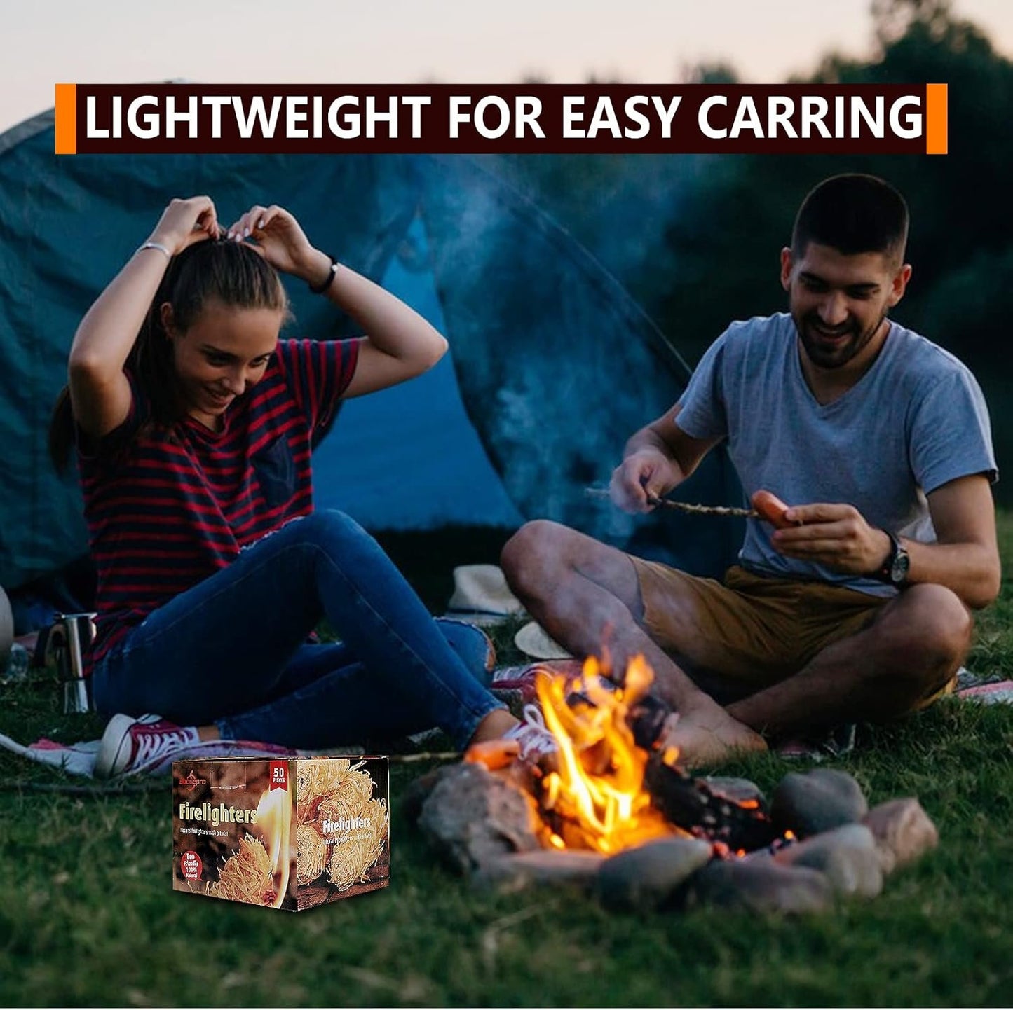 Bbcuepro All Natural Charcoal Fire Starters - 50 PCS Lightning Fast Lighters for Barbecue Grill, BBQ Charcoal, Campfire, Fireplace, Wood Stove, Smoker and More