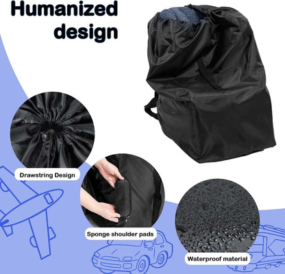 Baby Car Seat Travel Bag,Dust Water Resistant Easy Carry Gate Check Airport Protector Bag, Fits Convertible Car Seats, Booster Seat, Infant Car seat Gate Check Bag Cover for Airplane (Black)
