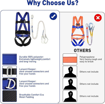 Full Body Safety Harness Tool Fall Protection Harness with D-Rings and Updated Comfortable Waist Pad Safety Harness Fall Protection Kit Universal Personal Protective Equipment ANSI/ASSE OSHA/ANSI