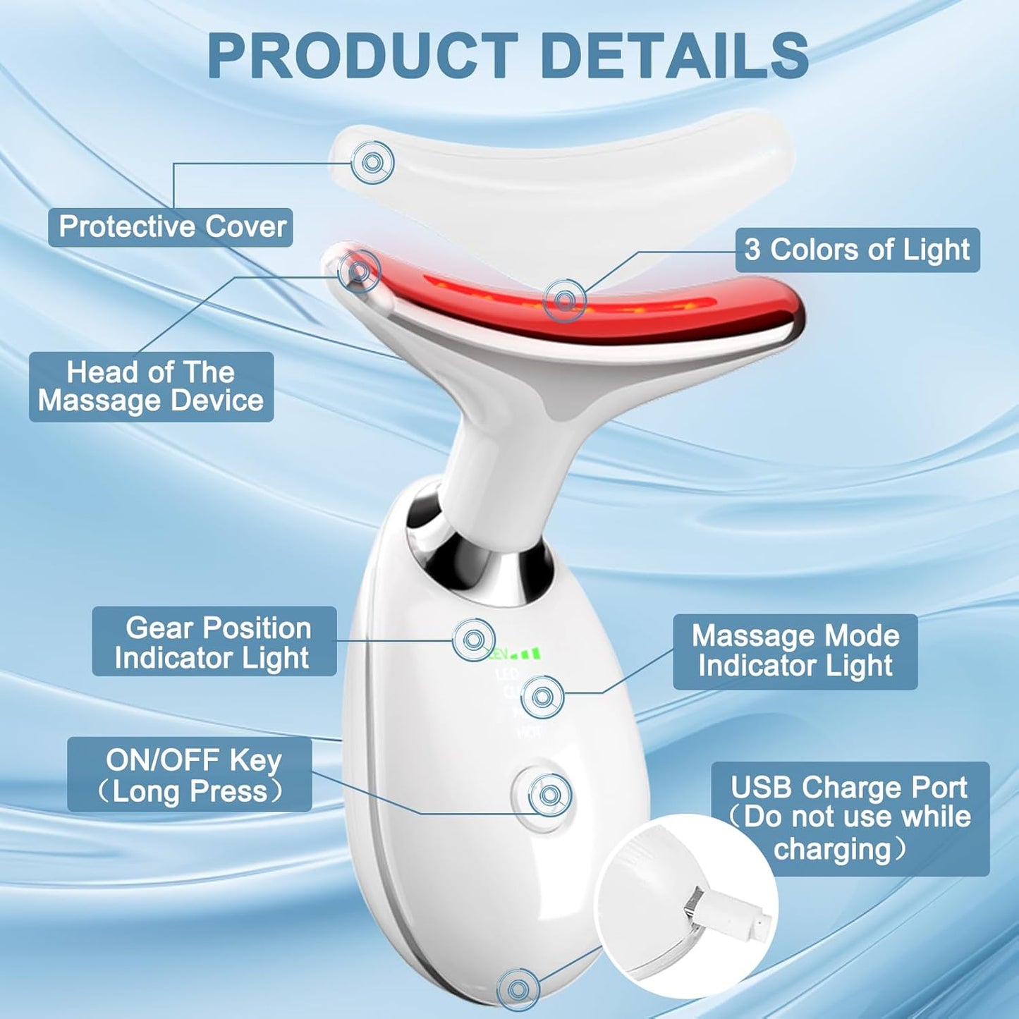 Facial and Neck Massage,3-in-1 Face Sculpting Tool,Facial Beauty Device for Skin Care (White)