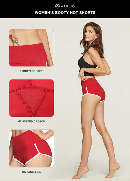 ATHLIO 1 or 3 Pack Women’s Workout Booty Shorts – 4-Way Stretch Yoga Gym Shorts with Hidden Pocket & Mid-Waist Fit