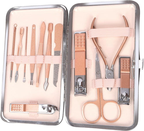 Rustark 12Pcs Pink Manicure Pedicure Kit Professional Stainless Steel Nail Care Set Includes Nail Clippers Manicure Tools Travel Case for Nail Manicure Trimming Grooming for Travel or Home