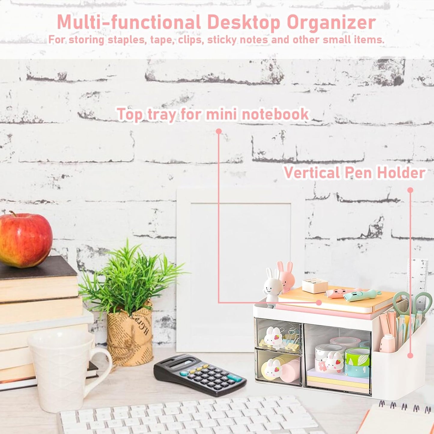 SAYEEC Desk Organizer with 3 Drawers and Pencil Pen holder, Multi-Functional Desktop Makeup Stationery Accessories Organizer, Desk Organization Storage Box Caddy for Office School Home Vanity Table