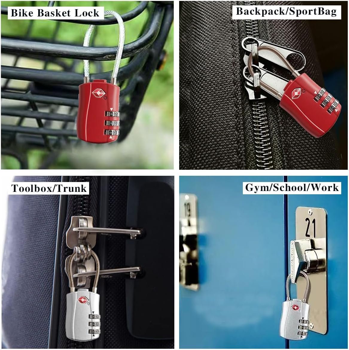 YQQZQ Luggage Lock,2 Pack Travel Combination Padlock,Flexible Locks for Travel Bag,Suit Case,Lockers,Gym,Bike Locks or Others.(Silvery and Red)