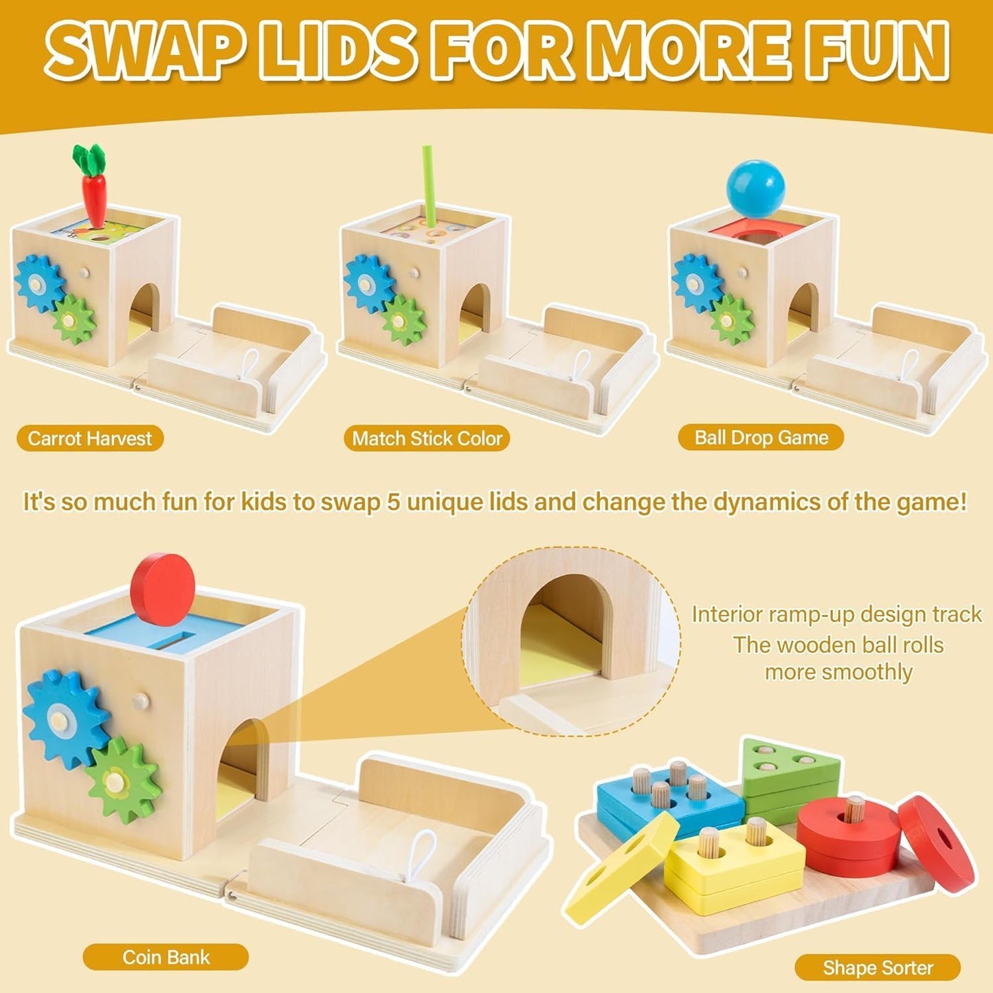Wooden Montessori Baby Toys, 8-in-1 Wooden Play Kit Includes Object Permanent Box, Coin Box, Carrot Harvest, Shape Sorting & Stacking - Montessori Toys for Boys Girls Toddlers