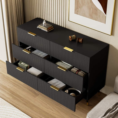 KOMHTOM Black Bedroom Chest of Drawers Multi-Purpose Cabinet Modern Entrance Cabinet with Gold Legs and Handles Bedroom Furniture