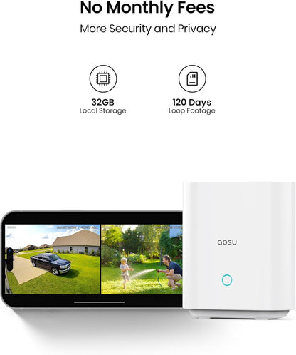 aosu Security Cameras Wireless Outdoor, 5MP UHD Wireless Security Camera System, 166Â° Wide Angle, 240-Day Battery Life, Night Vision, IP67, 1920p UHD, No Monthly Fee, Work with Alexa, Google Assistant