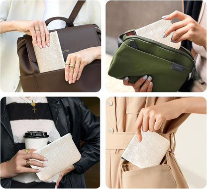 Easyplum 2PCS Leather Pocket Cosmetic Bag for Purse,Coin Purse Lipstick Cosmetic Accessories Organizer, Travel Kit Storage Pouch,Waterproof Portable No Zipper Self-closing Small Makeup Pouch for Women