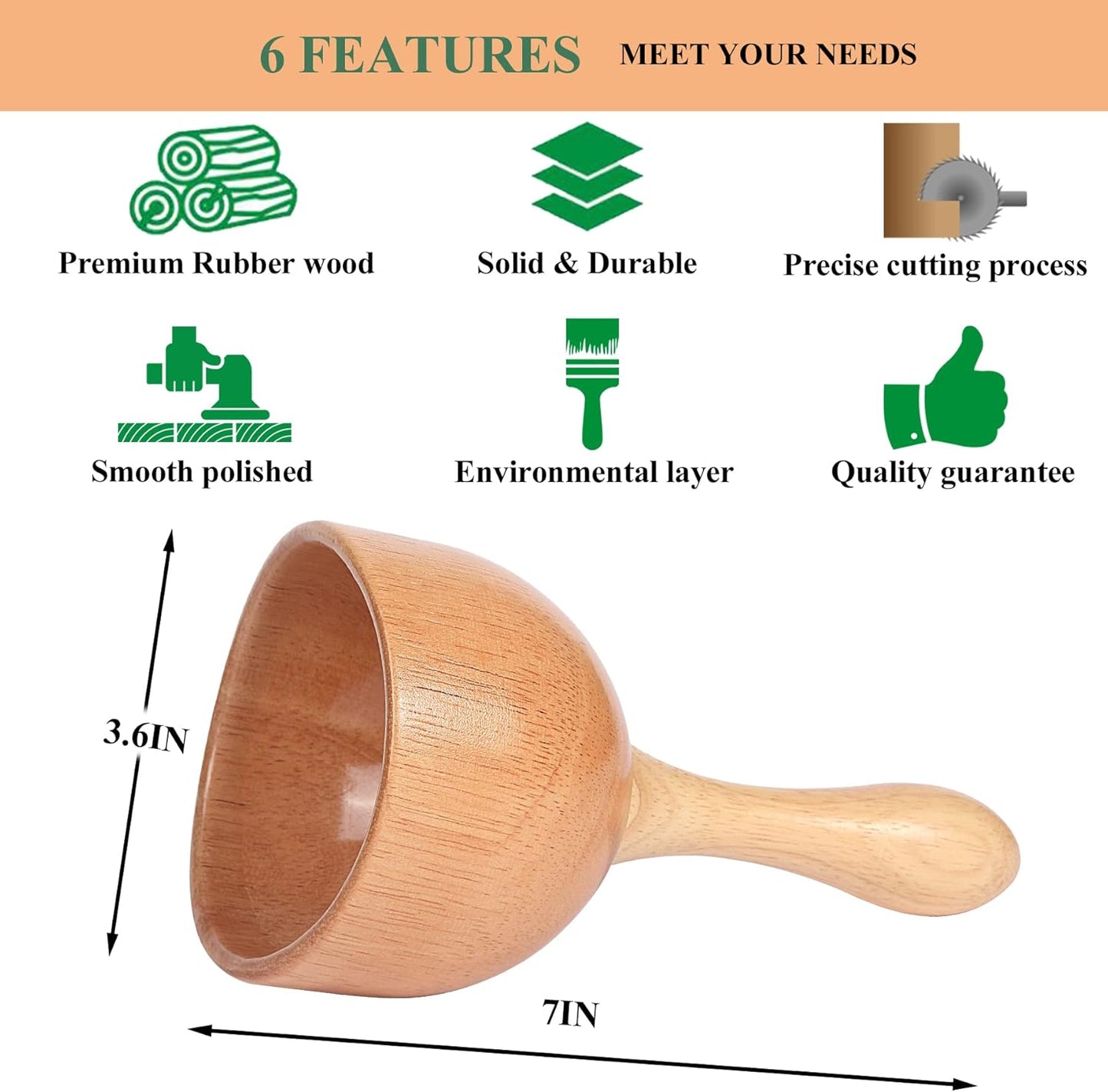 Handhleld Wood Swedish Cup Wooden Massager Wood Therapy Massage Tool Body Sculpting Tools for Maderotherapy,Lympahtic Drainage,Anti-Cellulite,Muscle Pain Relief -1 Piece-Rubber Wood