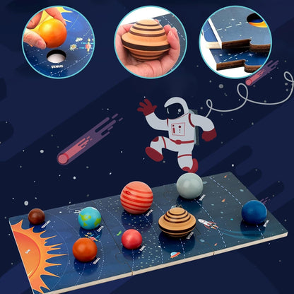 Planet Toys Montessori Wooden Solar System Model, Educational Toys for Kids 3-5, Preschool Learning Puzzle, Space Learning Toy, Planets for Kids