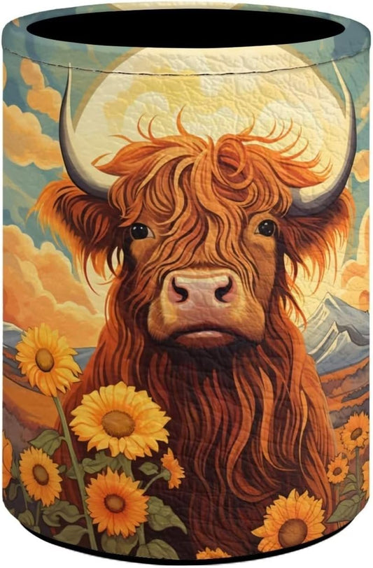 Upetstory Highland Cow Pencil Holder for Desk Office Classroom Pen Cup Storage Pouch Makeup Brush Holder Workspace Organization Holiday Gifts