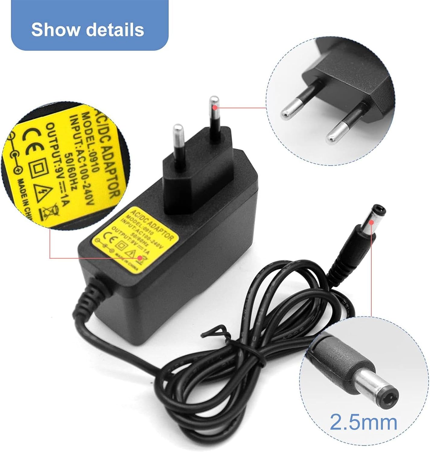 RUIZHI Universal 9 V 1 A Power Supply Converter Adapter for Electronic Scales, LED Light Belt, Mobile DVD