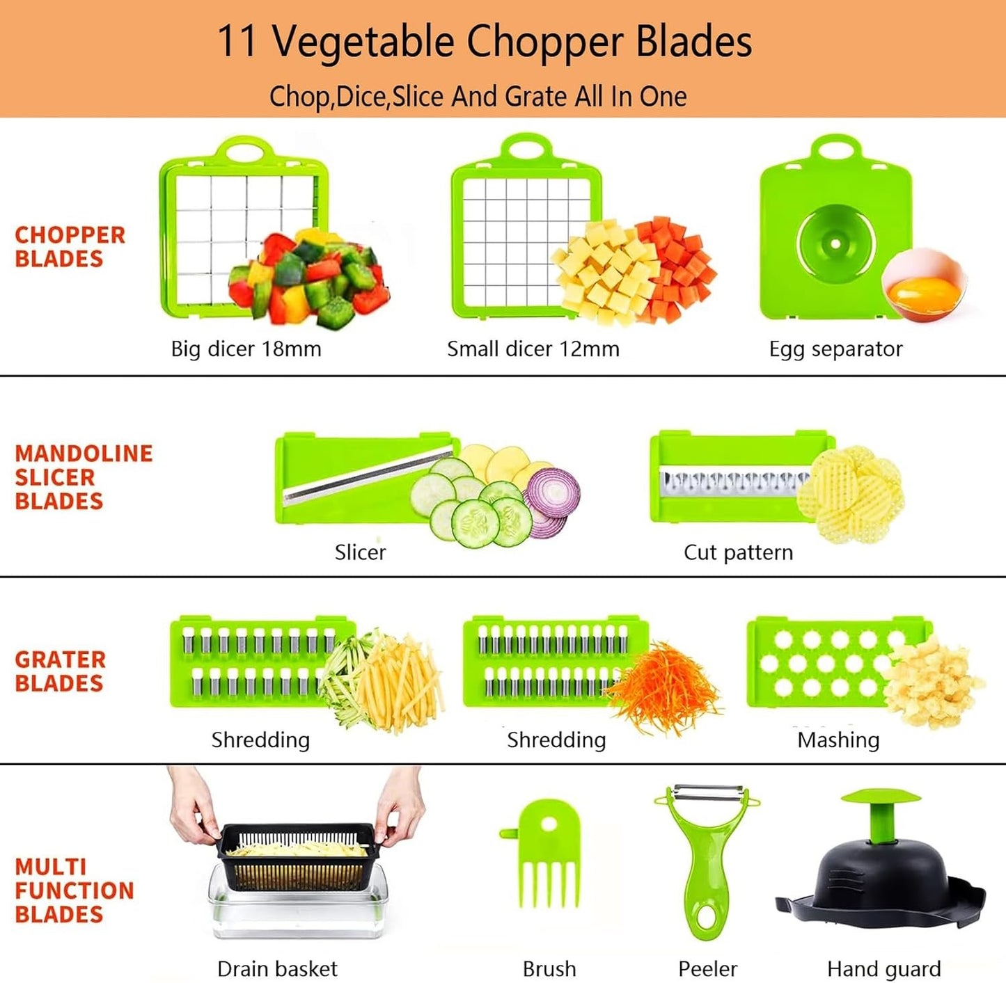 17-in-1 Vegetable Chopper for Meal Prep, Vegetable Cutter for Salad Veggie Potato Carrot etc, Grinding, shredding, Slicing, and Dicing, Easy to Clean Shredder Slicer Grater Kitchen Tools.