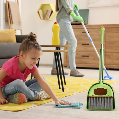 Toddler Broom Set, Kids Broom Dustpan Combo, Play Learn Educational Toy for Pretend Cleaning at Home and Preschool, 7.28x5.12x22.05 inches, Green, Pink