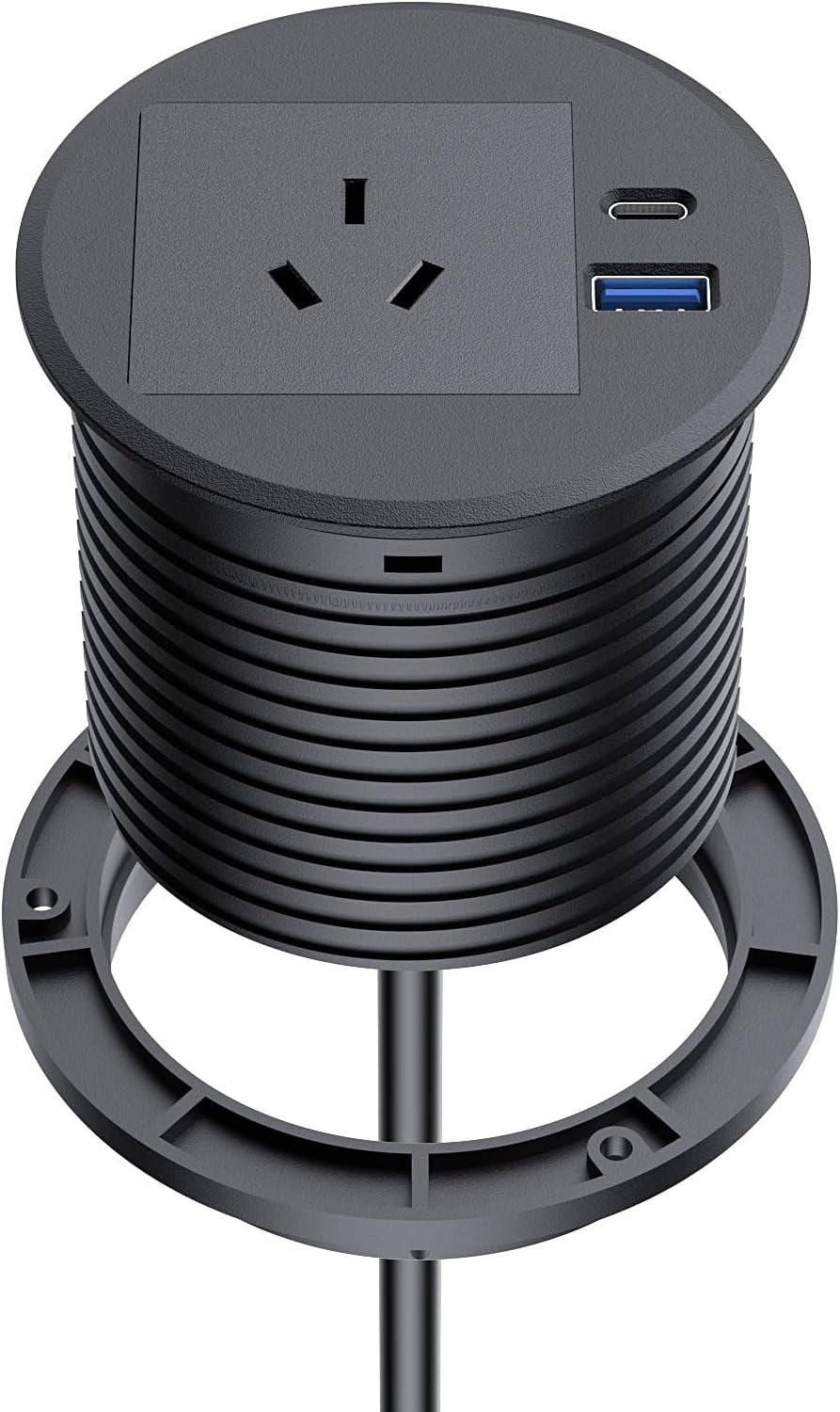 Desk Power Grommet, Haylink Recessed Power Board 80mm Hole Grommet with AC Outlets, PD 20W USB A+C Ports, 2M Cable, Furniture Power Board for Home Office Workshop, Black