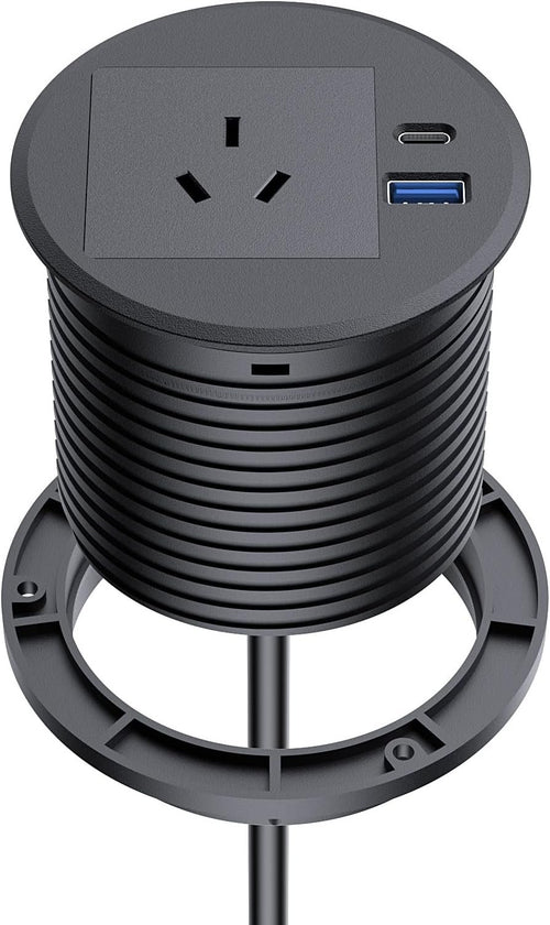 Desk Power Grommet, Haylink Recessed Power Board 80mm Hole Grommet with AC Outlets, PD 20W USB A+C Ports, 2M Cable, Furniture Power Board for Home Office Workshop, Black