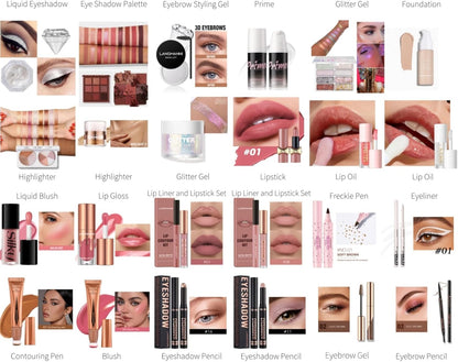 Beauty Holiday Gift Set 26 Pieces Complete Starter Set Eyeshadow Concealer Lip Lipstick Eyeliner Gift for Women Girls