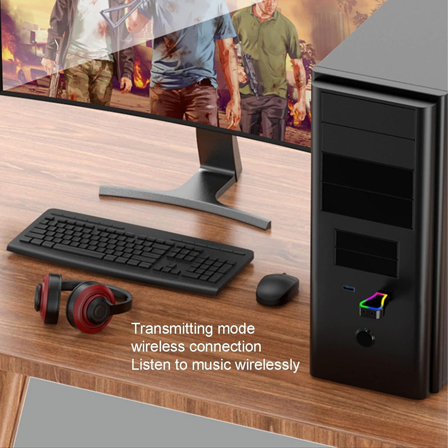 5.0 Transmitter Receiver Mini USB Adapter for The Stereo System for Heimstereo, RGB Giving Light for Wireless Music Streaming, Which is Compatible with Television, Headphones [Home Entertainment]