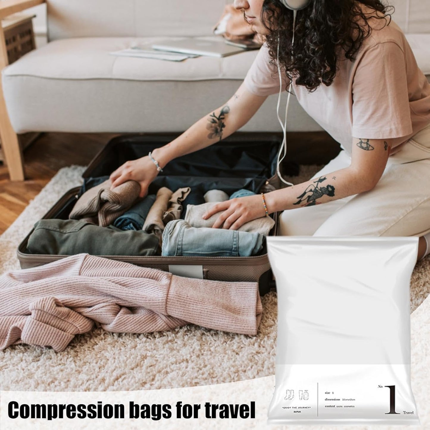 Travel Vacuum Bags, 2 Pack Clothing Organizers, Space Saving Storage for Suitcases and Home, No Pump or Vacuum Required, Ideal for Efficient Packing, Organization