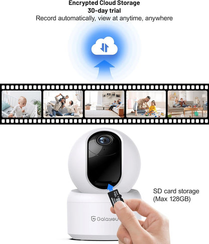 GALAYOU Indoor Security Camera 2K, 360 Degree 2.4G WiFi Home Security for Baby/Pet/Elder/Nanny with Night Vision, 24/7 SD Card Storage, Works with Alexa and Google Assistant G2-2Pack