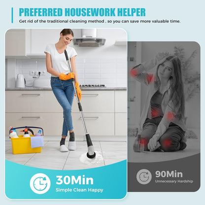 YKYI Electric Spin Scrubber,Bathroom Cleaning Brush, Electric Cleaning Brush with 8 Replaceable Brush Heads,2-Speed Shower Cleaner Brush with Long Handle for Bathroom, Tub, Kitchen, Window