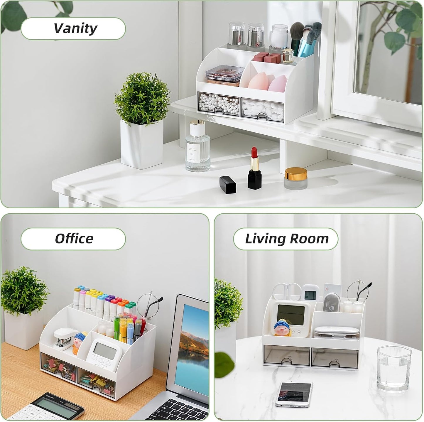 VITVITI Toothbrush Holder for Bathroom Electric Toothbrush Holder 6 Slots Bathroom Organizer 2 Drawers Countertop Toothpaste Holder Cosmetic Make Up Organizer Cosmetic Container