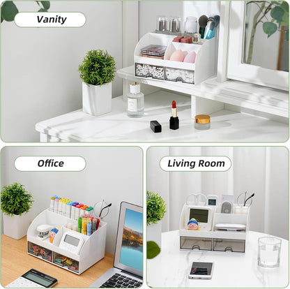 VITVITI Toothbrush Holder for Bathroom Electric Toothbrush Holder 6 Slots Bathroom Organizer 2 Drawers Countertop Toothpaste Holder Cosmetic Make Up Organizer Cosmetic Container