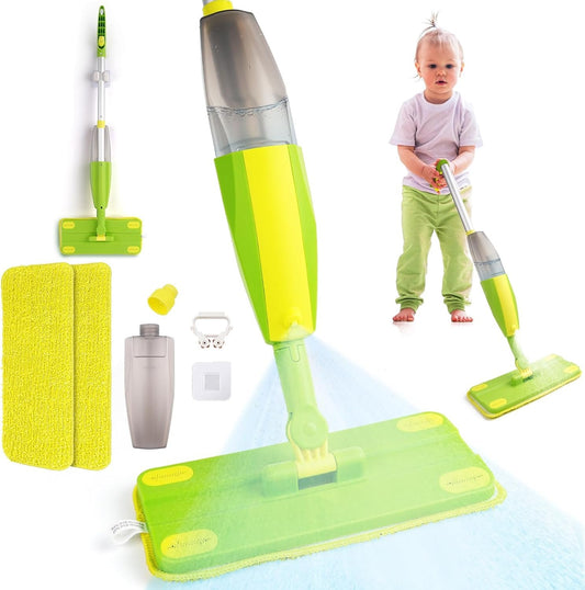Yasterd Kids Spray Mop,Fun & Functional Toddler Cleaning Set,Real Working Mop for Floors,Pretend Play & Learning – Includes Spray Bottle, 2 Washable Microfiber Pads, Montessori Kids Cleaning Toy Set