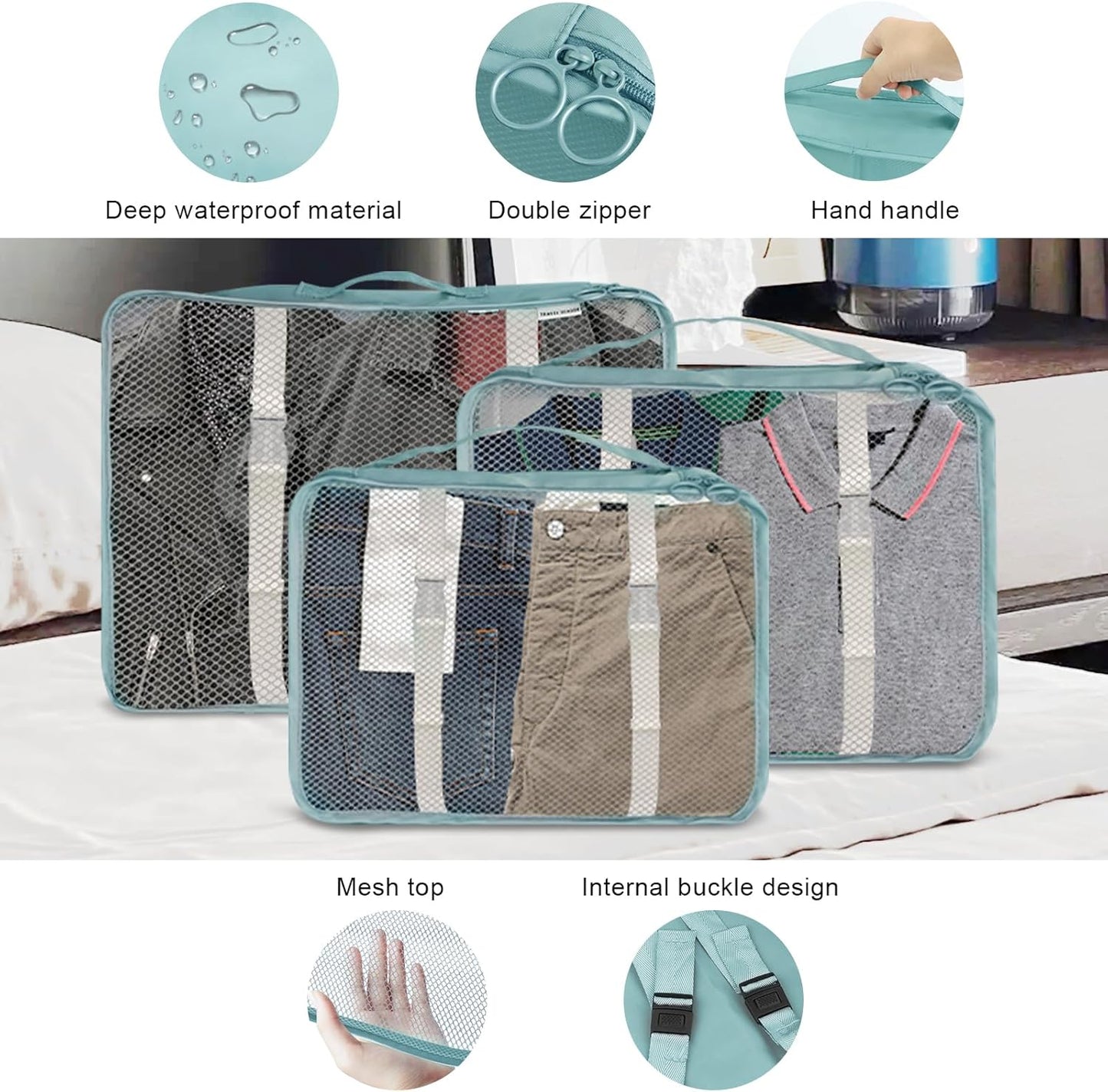 Suitcase Organizer, 7 Pieces Travel Cube System, Travel Suitcase Organizers, Space-Saving Suitcase Organizer, for Vacation and Travel, Organizer Suitcase Set, Travel Useful Accessories