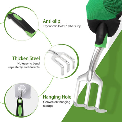 Garden Tools Set,8 Piece Heavy Duty Gardening Tools with Soft Rubberized Non-Slip Handle, Durable Aluminum Alloy Garden Hand with Pruning Shears & Large Garden Tote, Ideal Gifts for Women Men