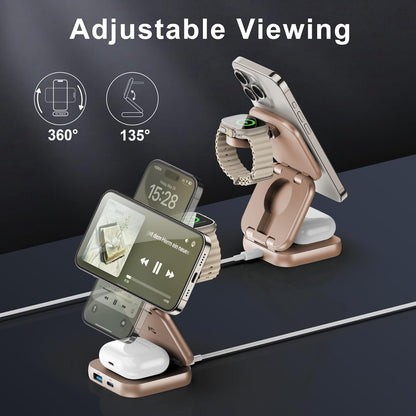 5-in-1 Wireless Charger for Magsafe, AC ISLAND Travel Charging Station for Apple, 15W Snap Magnetic Multi Charging Stand Pad Dock for iPhone 16/15/14/13 Apple Watch AirPods (with 35W GaN AU Adapter)